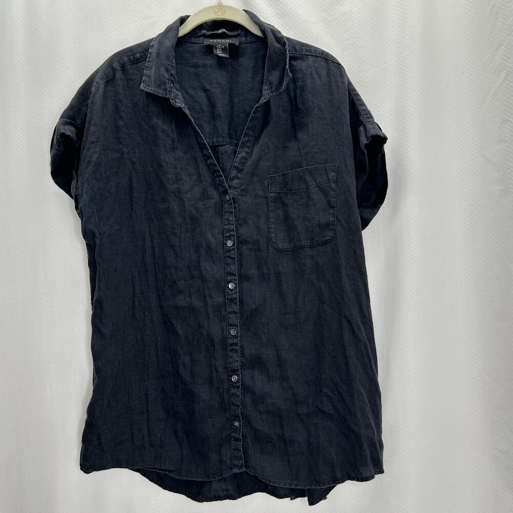 Tahari black linen button up shirt XL casual relaxed